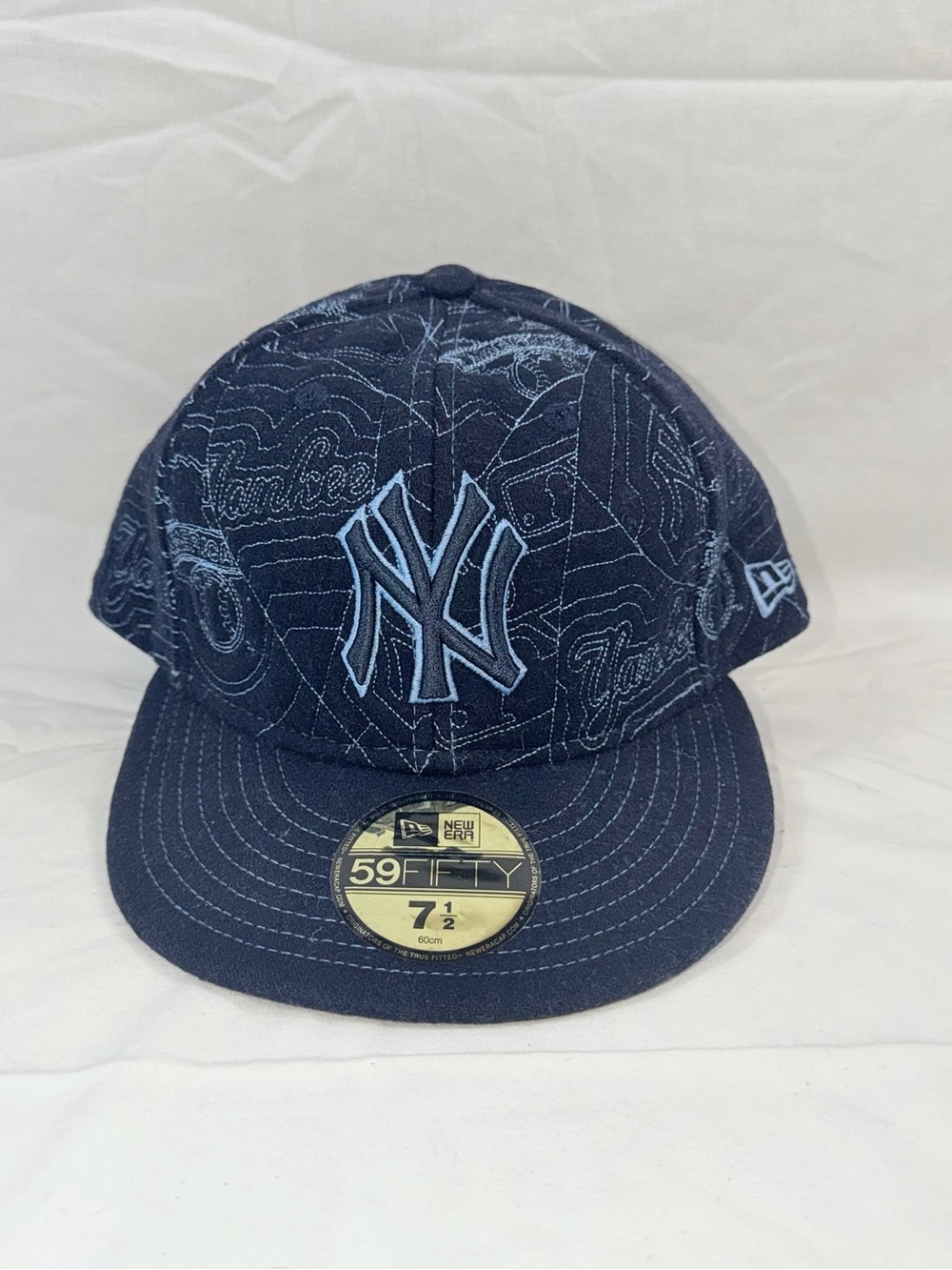 New Era 59FIFTY NY Yankees Melton Puffy Navy Wool Fitted Hat 7 1/2